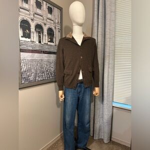 Fedeli Vintage Suede Elbow Patch Bomber Style Cardigan